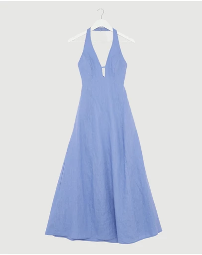 Revibe - Repaired AERE Odele Linen Halter Midi Dress - AU 6