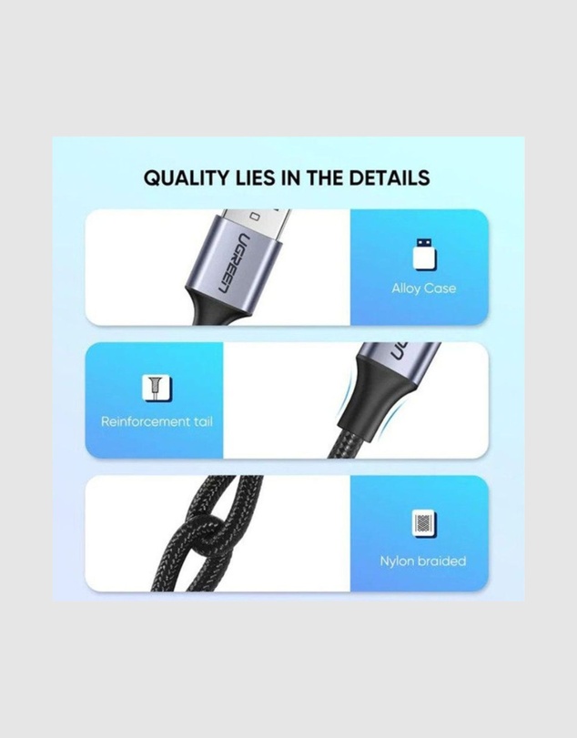 Ugreen - UGreen USB A to USB C Cable 0.5m Nickel Plated Aluminium Braid 3A Fast Charging