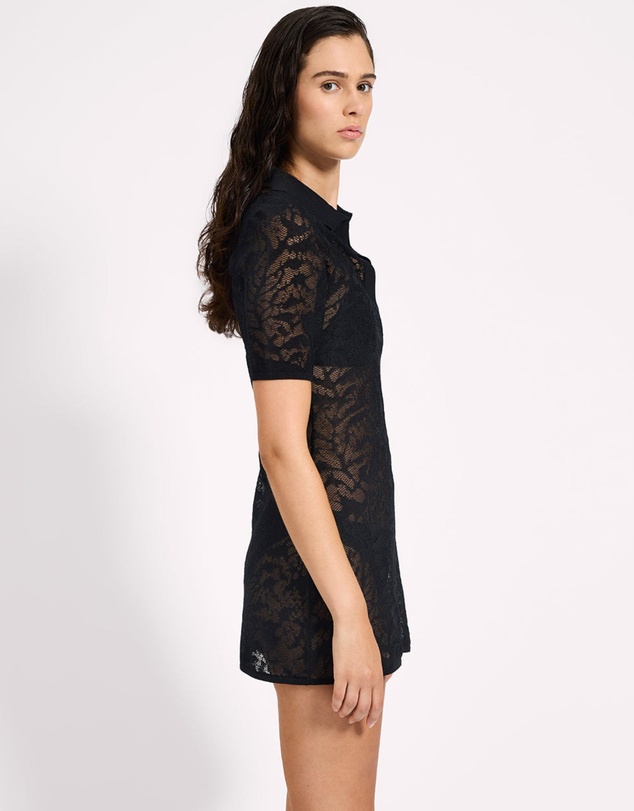 ONE TEASPOON - Sheer Lace-Look Knitted Mesh Mini Dress - Black