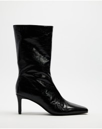 AERE - Anais Square Toe Heeled Leather Ankle Boots