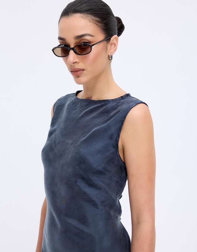 Revibe - Repaired Minima Esenciales Florence Cupro Lace Up Back Midi Dress - AU 8