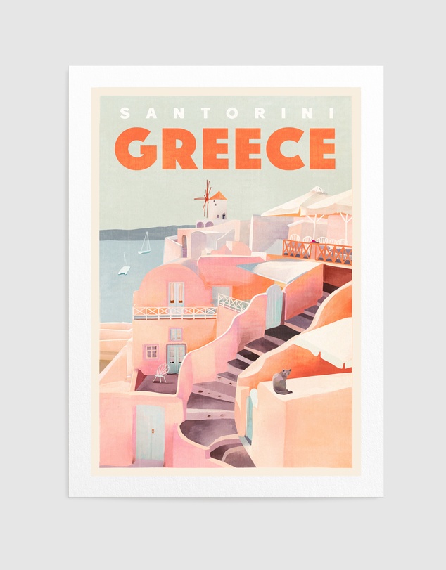 Olive et Oriel - Santorini Greece Vintage Travel by The Whiskey Ginger Art Print