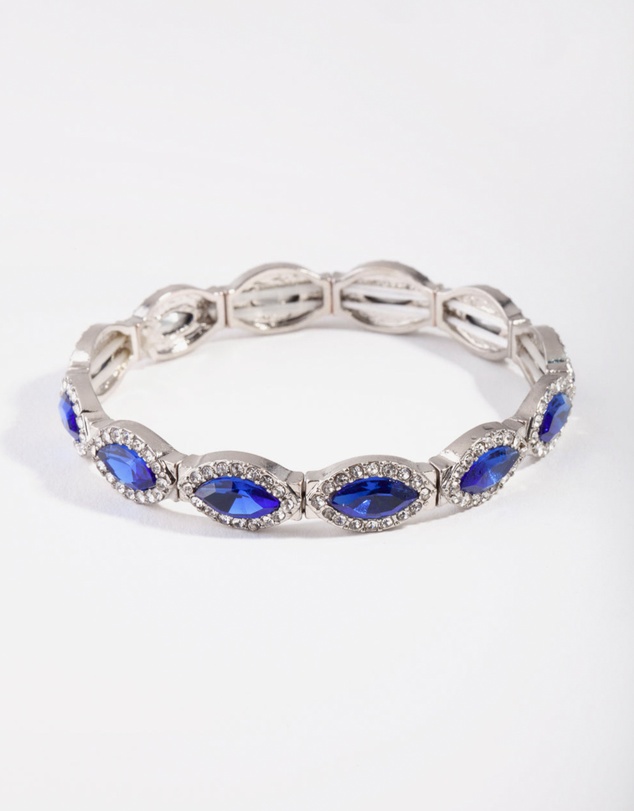 Lovisa - Silver Marquise Blue Diamante Stretch Bracelet