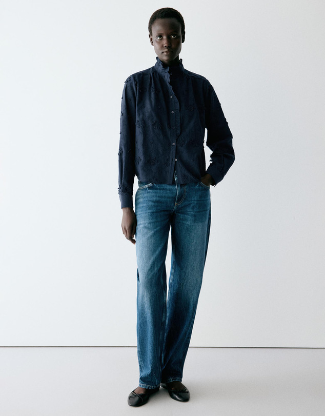 M.N.G - Embroidered Blouse with Frill Detail