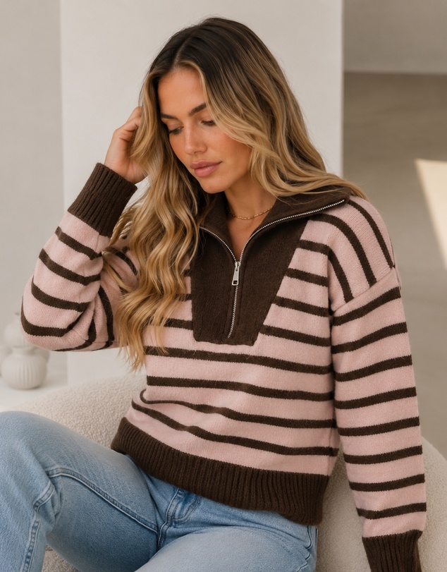 Esther & Co - Tanner Knit - Pink Stripe