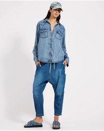 ONE TEASPOON - Isla Low Waist Drawstring Harem Denim Jeans - Blue Pasadena
