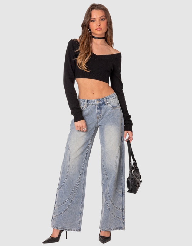 EDIKTED - Lainey V Neck Knit Crop Top