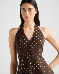 Forever New - Ina Button Front Halter Neck Linen Mini Dress