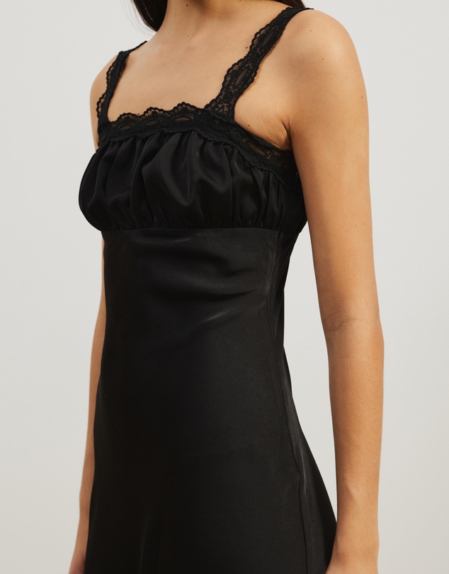 Atmos&Here - Rory Lace Trim Satin Slip Dress