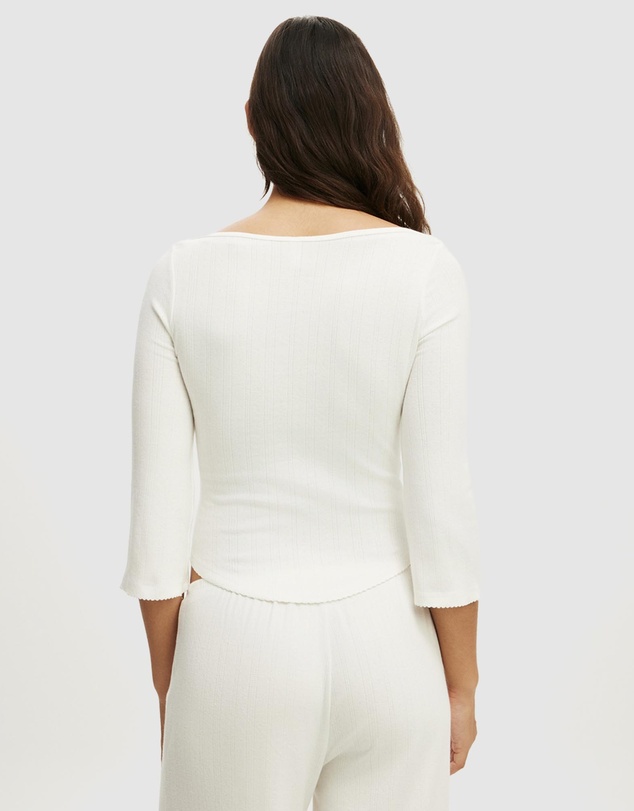 Cotton On Body - Dreamy Soft Pointelle Wide Pant 3/4 Sleeve Top