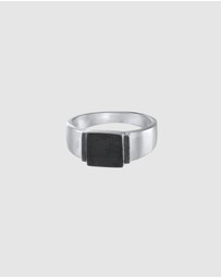Kuzzoi - ICONIC EXCLUSIVE - Ring Men Signet Square Matt in 925 Sterling Silver Oxidised