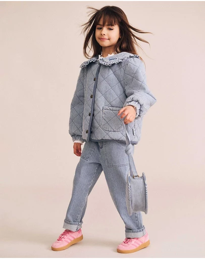 Huxbaby - Vintage Bow Collar Denim Jacket - Babies-Kids