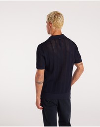 Calibre - Self Stripe Mesh Knit Polo Navy