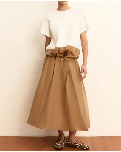 Emme - Camel Contrast Taffeta Top