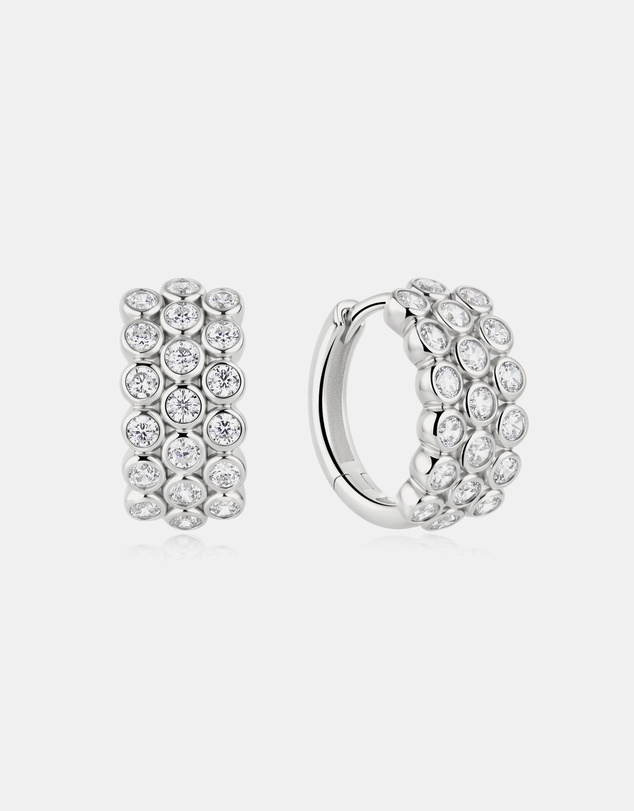 Ania Haie - Silver Triple Row Bezel Huggie Hoop Earrings