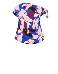 City Chic - Plus size Wild Fern Print Off Shoulder Top - cobalt blue