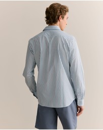 Trenery - Cotton Poplin Multi Stripe Shirt in Chalk Blue