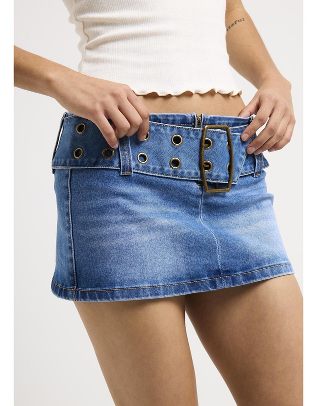 Neon Hart - Leia Belted Denim Mini Skirt