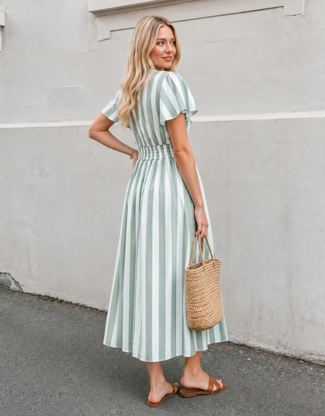 Esther & Co - Rhona Dress - Green Stripe