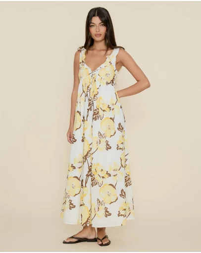 The Fated - Tie Front Ruffle Midi Dress
