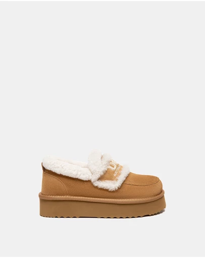EVERAU - Australian Shepherd Ugg Rilee Platform Loafer Cow Suede Upper House Shoes