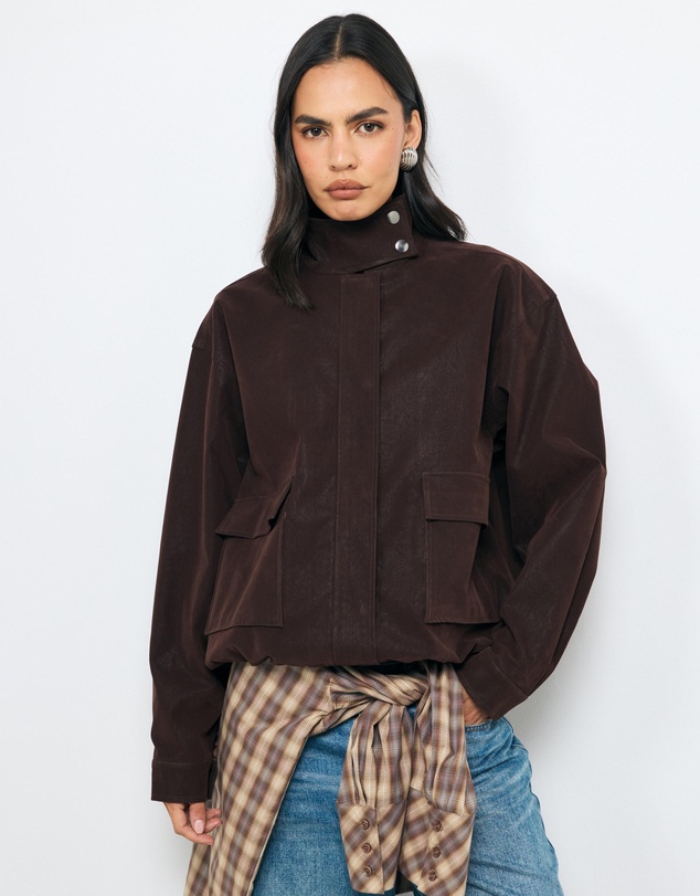 AERE - Ines Suede Look Funnel Neck Jacket