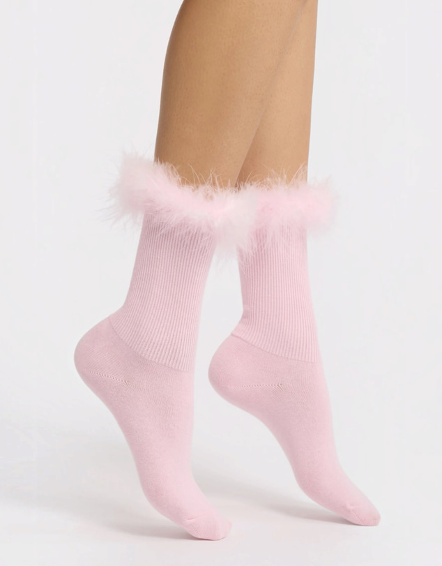 High Heel Jungle - Frou-Frou Feather Trimmed Combed Cotton Socks