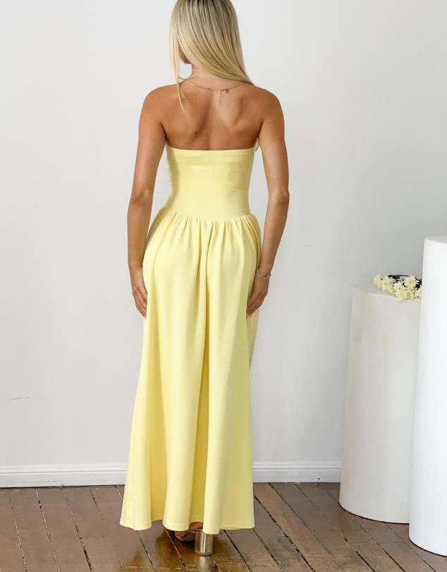 Beginning Boutique - Nate Yellow Strapless Formal Maxi Dress