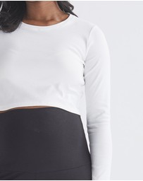 Angel Maternity - Celia Maternity Long Sleeve Cotton Crop Tee - White