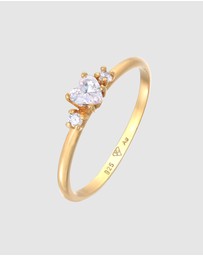 Elli Jewelry - Ring Zirconia Heart 925 Sterling Silver Gold-Plated