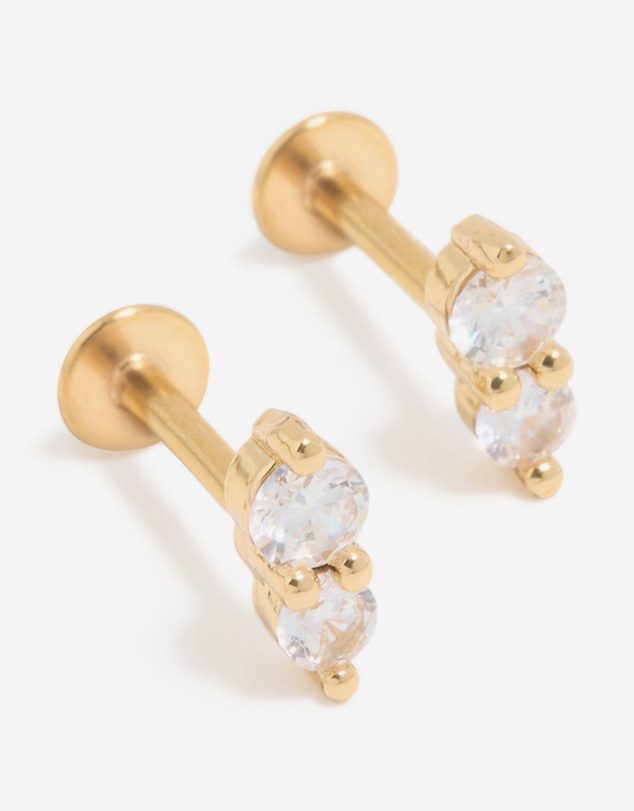 Lovisa - Gold Plated Surgical Steel Cubic Zirconia Double Round Flat Back Studs