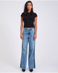 ONE TEASPOON - Low Riders Low Waist Wide Leg Zipped Denim Jeans - Pretty Blue