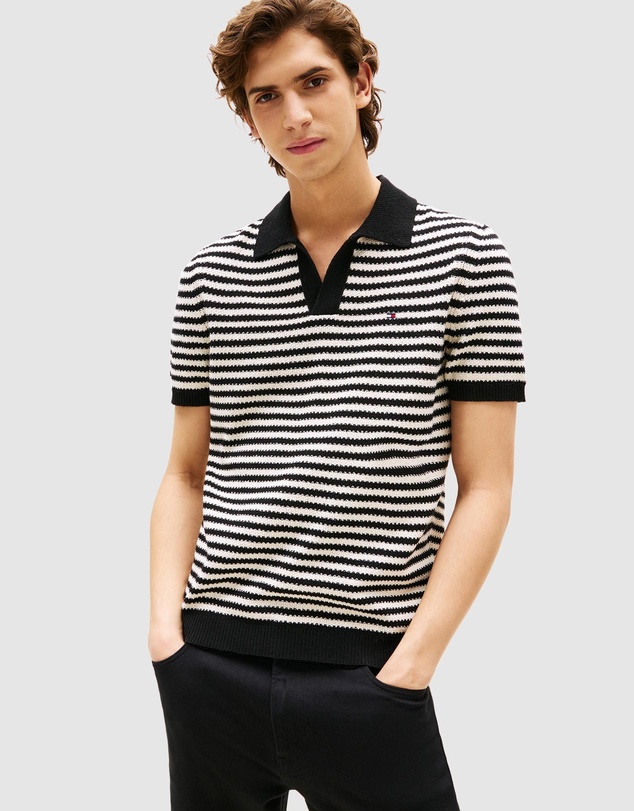 Tommy Hilfiger - Stripe Textured Knit Polo Shirt