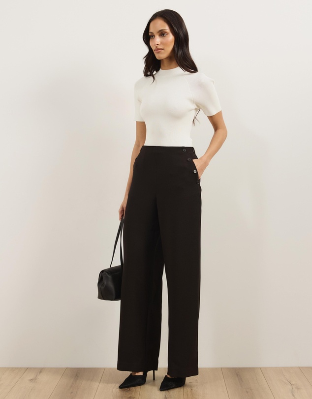 Atmos&Here - Lola High Waisted Tailored Pants With Button Detail