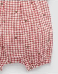 Purebaby - Heart Gingham Embroidered Romper -Kids-Babies