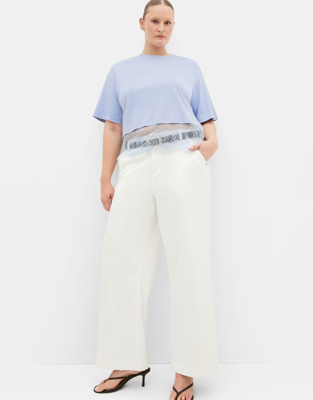 City Chic - Plus size Fashion Lace Hem Tee - sky blue