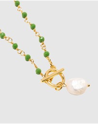 Nialaya Jewellery - Women's Green CZ Wrap Necklace With Pearl