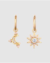 Elli Jewelry - Earrings Hoops Zirconia Moon 925 Sterling Silver Gold-Plated