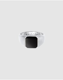 Kuzzoi - ICONIC EXCLUSIVE - Ring Mens Signet Enamel Black Basic in 925 Sterling Silver