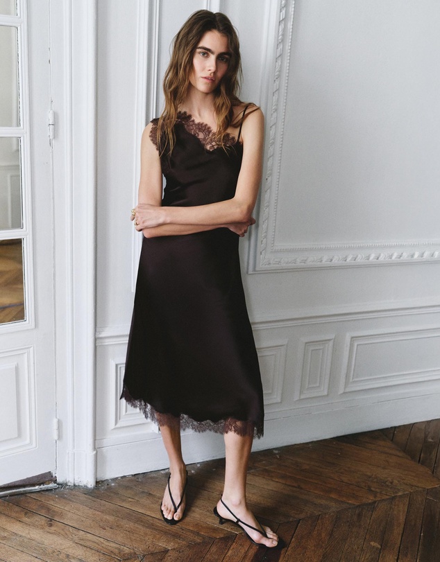 M.N.G - Asymmetric Satin Lace Dress
