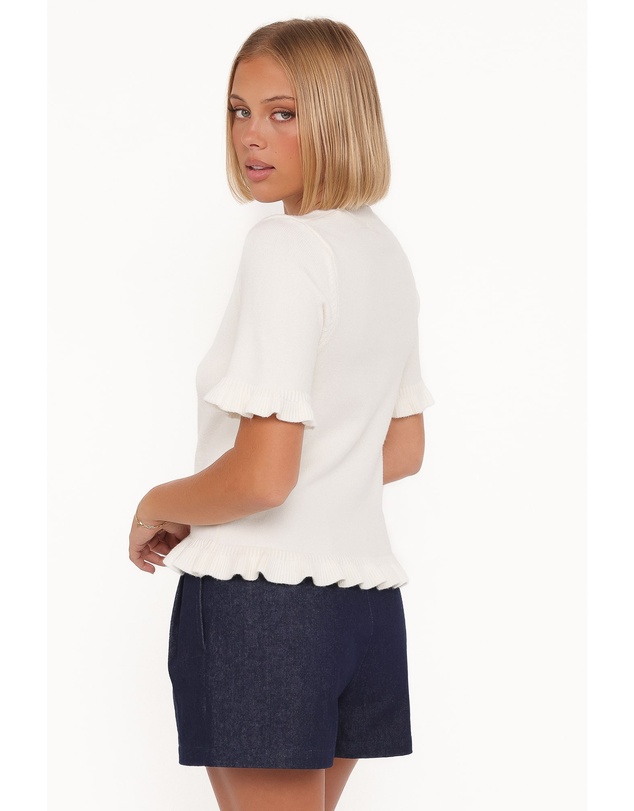 Petal & Pup - Emilie Short Sleeve Ruffle Crew Sweater - Cream