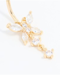 Lovisa - Gold Plated Titanium Cubic Zirconia Butterfly Belly Bar