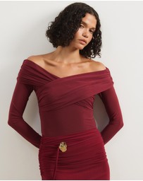 Atmos&Here - Ophelia Cross Off Shoulder Mesh Long Sleeve Top
