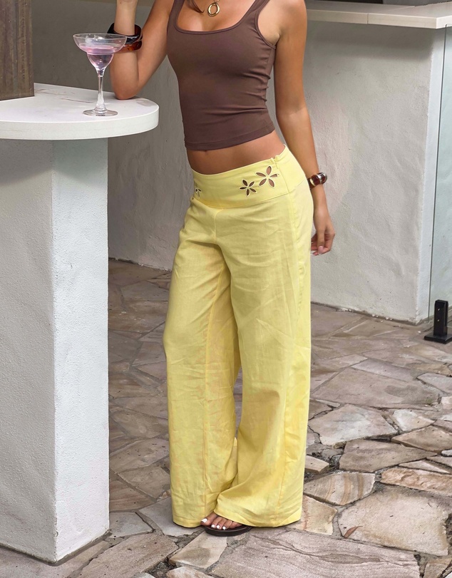 Beginning Boutique - Alamara Yellow Floral Detail Wide Leg Pants