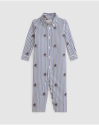 Polo Ralph Lauren - Polo Bear Striped Cotton Poplin Coverall - Babies