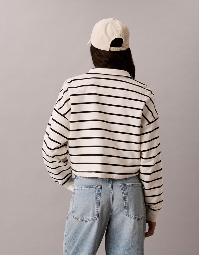Calvin Klein Jeans - Striped Monogram Terry Cropped Sweatshirt