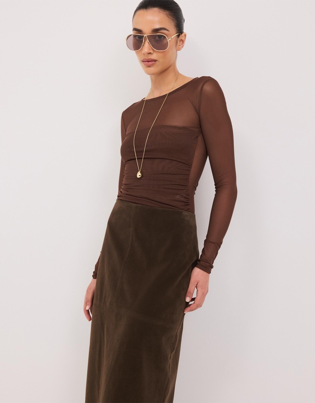 Calli - Maslow Faux Suede Midi Skirt