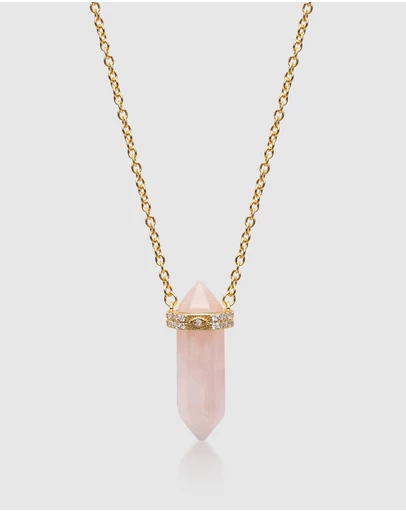 Nialaya Jewellery - Rose Quartz Crystal Necklace with Engraved Evil Eye Detail