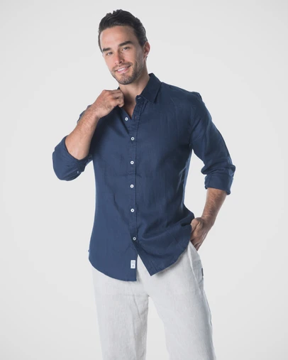 Coast Clothing - Long Sleeve Linen Shirt in Navy Blue