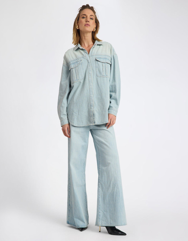 ONE TEASPOON - Love Machines Heart Mid Waist Super Wide Leg Denim - Sea Mist Love